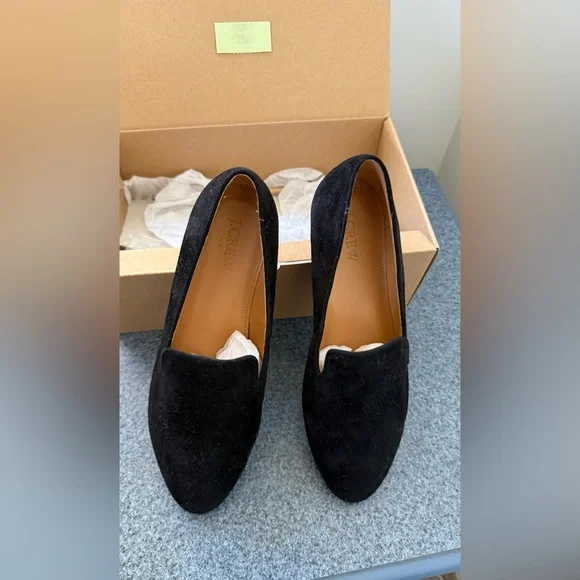 NWT J.Crew Black Suede Women's Smoking Slip On Loafers US 8 - Picture 2 of 9